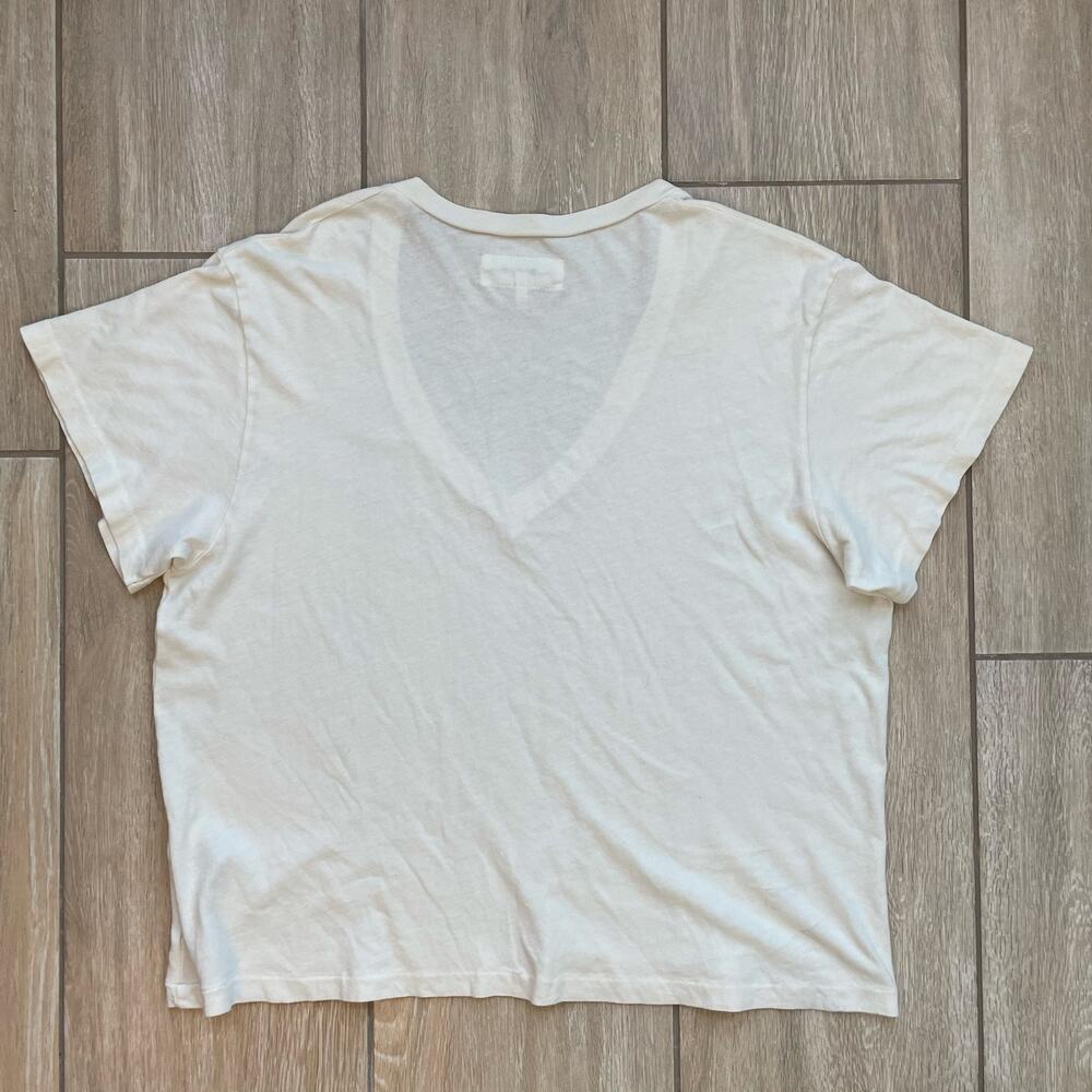 The Great. Boxy V Neck Tee Womens 3 White Cotton Made in USA Relaxed - Picture 7 of 8